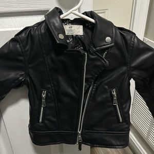 Toddler kids biker leather jacket with moto zippers